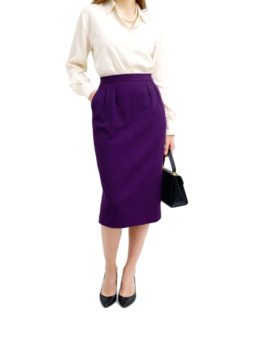 Vintage Christian Dior Worsted Wool Pleated Skirt